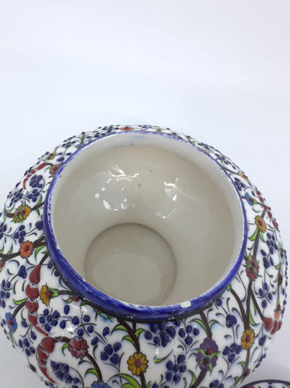Handmade Turkish Ceramic Honey Jar - Floral Design Sugar Bowl - Iznik Style Decorative Keepsake - Unique Gift for Home or Kitchen Decor