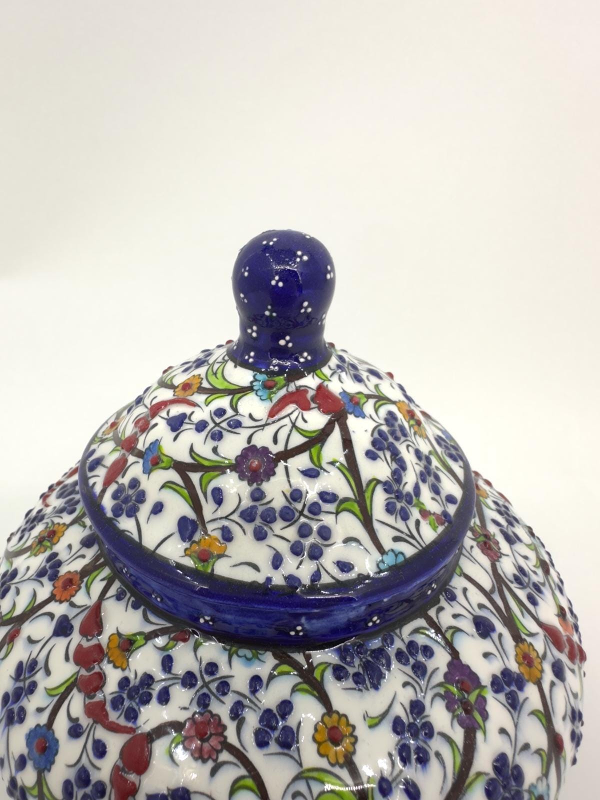 Handmade Turkish Ceramic Honey Jar - Floral Design Sugar Bowl - Iznik Style Decorative Keepsake - Unique Gift for Home or Kitchen Decor