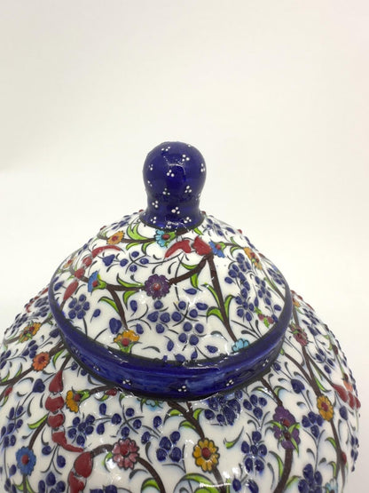 Handmade Turkish Ceramic Honey Jar - Floral Design Sugar Bowl - Iznik Style Decorative Keepsake - Unique Gift for Home or Kitchen Decor