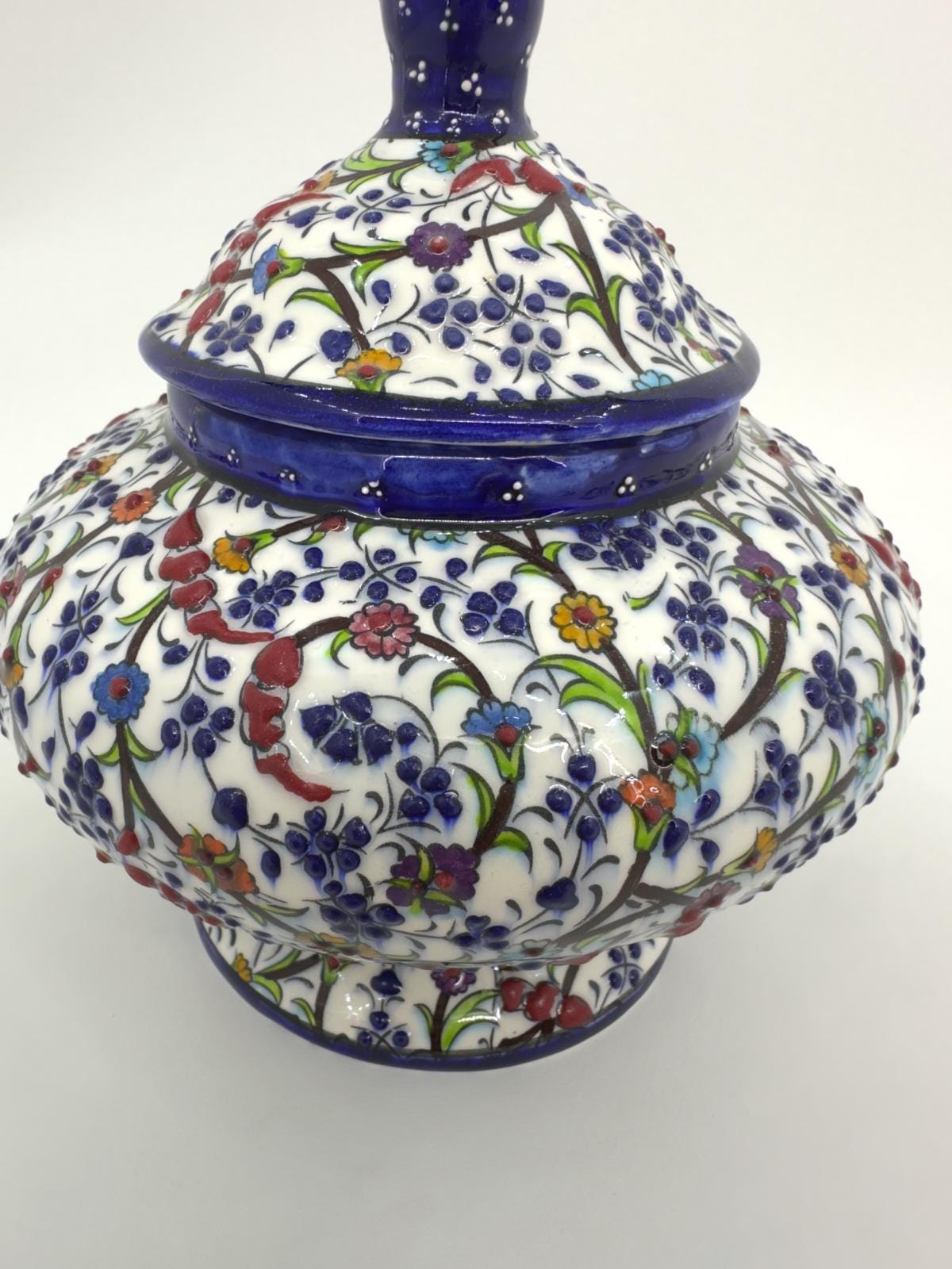 Handmade Turkish Ceramic Honey Jar - Floral Design Sugar Bowl - Iznik Style Decorative Keepsake - Unique Gift for Home or Kitchen Decor