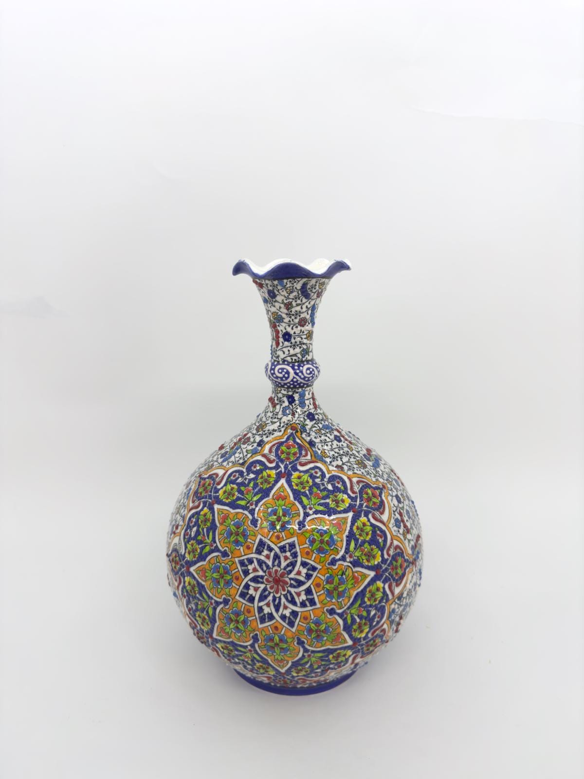 Hand-Painted Ceramic Vase: 12'' Turkish Floral Pottery