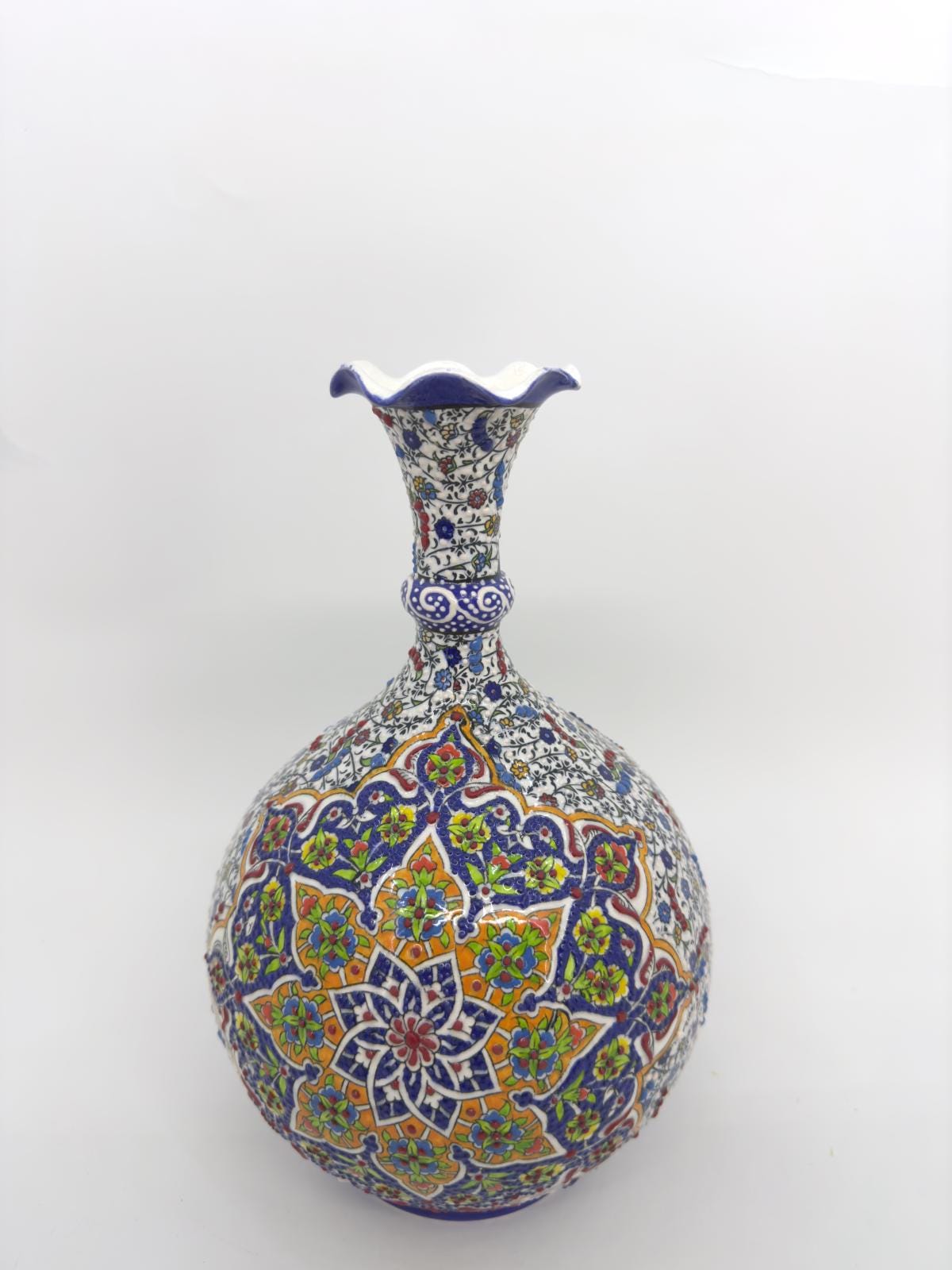 Hand-Painted Ceramic Vase: 12'' Turkish Floral Pottery