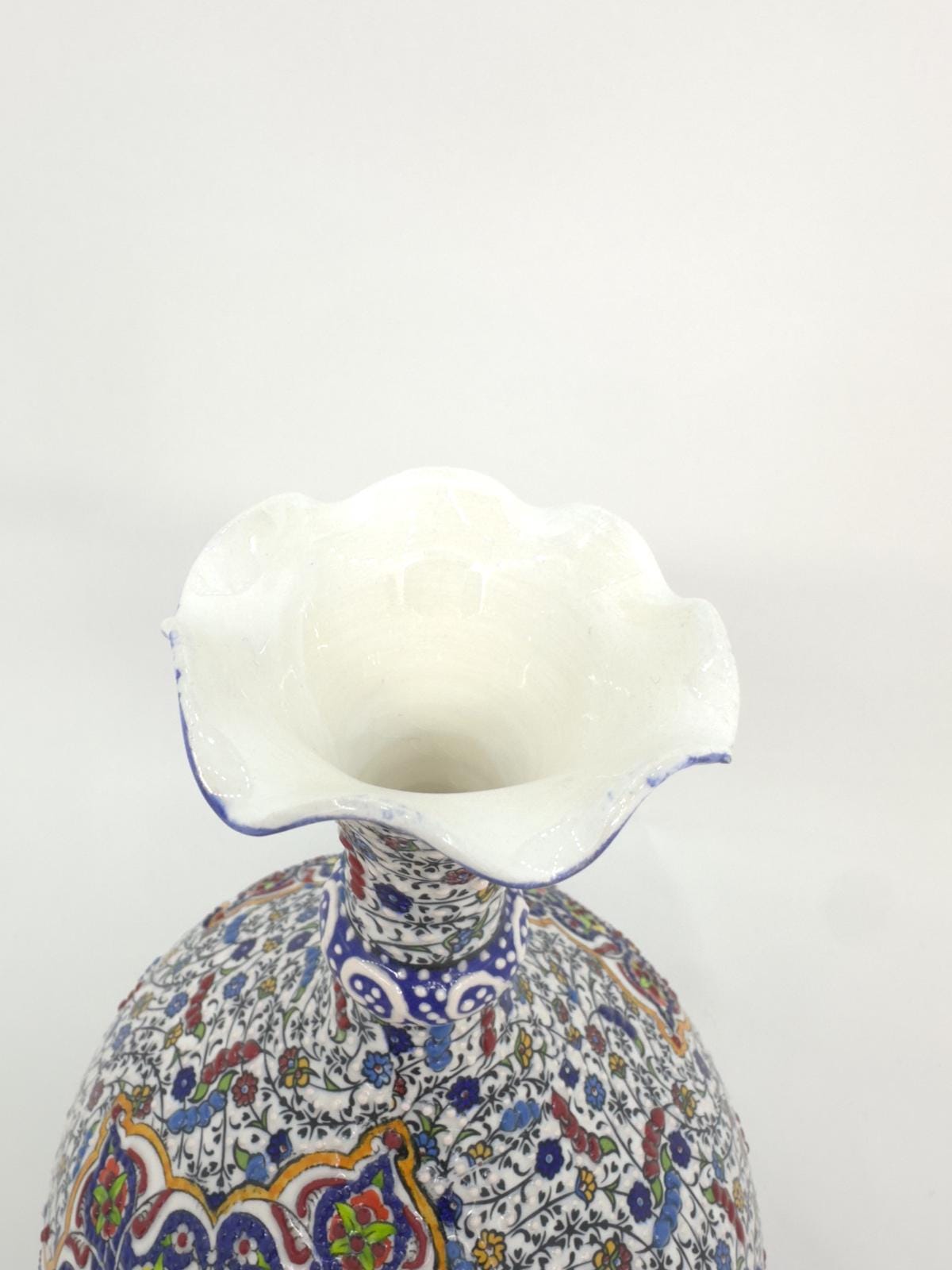 Hand-Painted Ceramic Vase: 12'' Turkish Floral Pottery