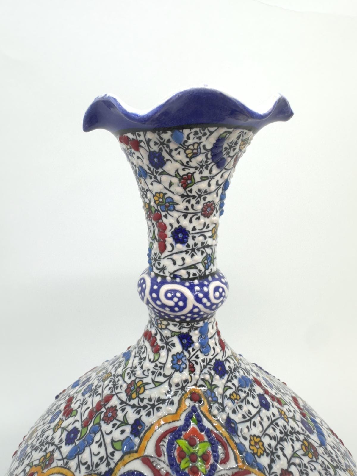 Hand-Painted Ceramic Vase: 12'' Turkish Floral Pottery