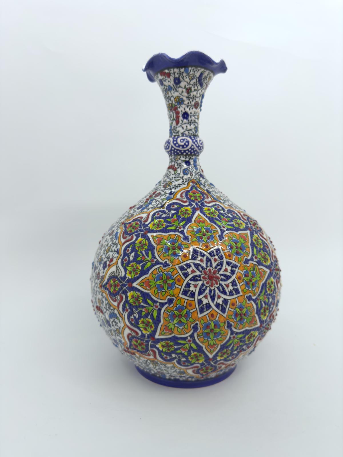 Hand-Painted Ceramic Vase: 12'' Turkish Floral Pottery