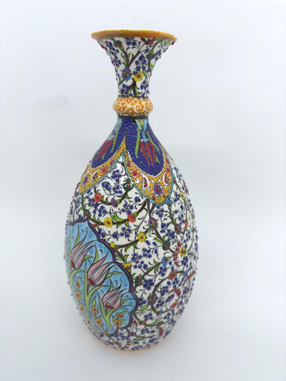 turkish ceramic vase,tree of life vase,handmade pottery,anatolian decor,boho home vase,painted vase,embossed ceramic