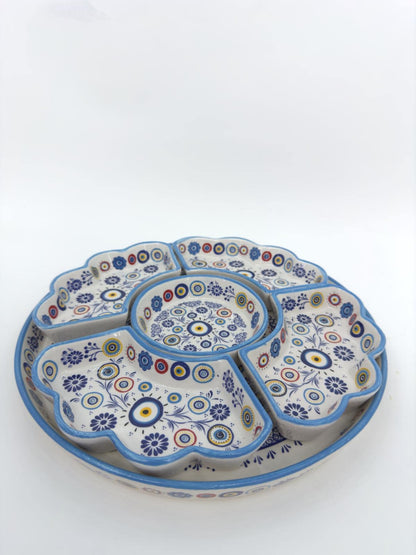 Handmade Turkish Breakfast Set | Blue Floral Ceramic Bowl & Tray Set | Traditional Serving Set | Unique Gift for Food Lovers