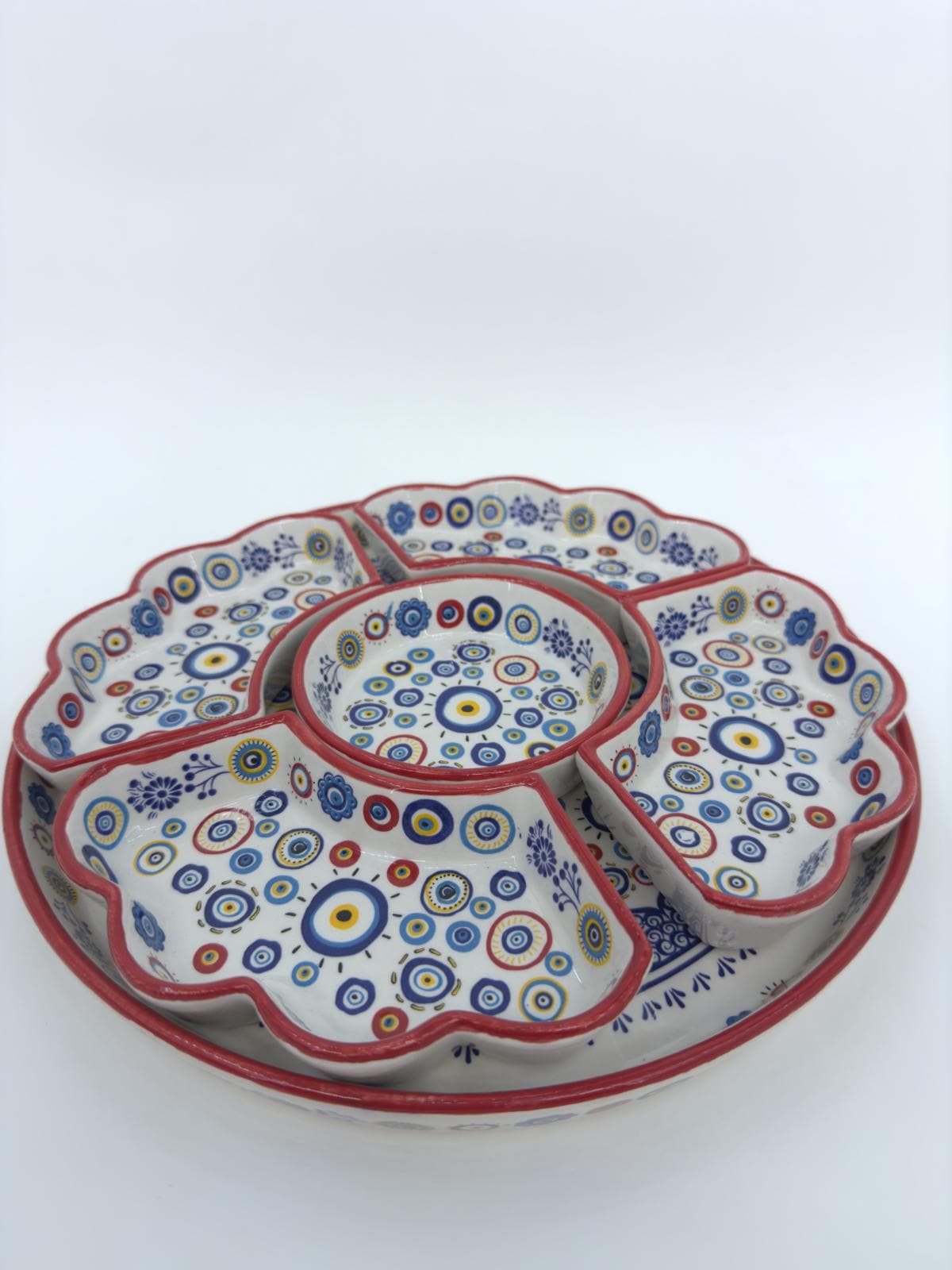 Handmade Turkish Breakfast Set | Blue Floral Ceramic Bowl & Tray Set | Traditional Serving Set | Unique Gift for Food Lovers