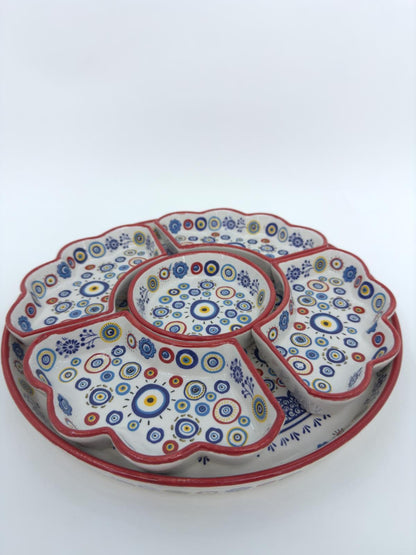 Handmade Turkish Breakfast Set | Blue Floral Ceramic Bowl & Tray Set | Traditional Serving Set | Unique Gift for Food Lovers