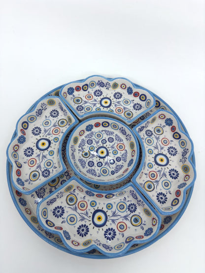 Handmade Turkish Breakfast Set | Blue Floral Ceramic Bowl & Tray Set | Traditional Serving Set | Unique Gift for Food Lovers