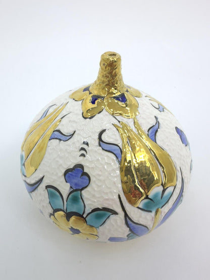 Handmade Ceramic Fig Decor – Turkish Iznik Style Ornament, Gold Accents, Unique Valentine's Day Gift for Home or Office