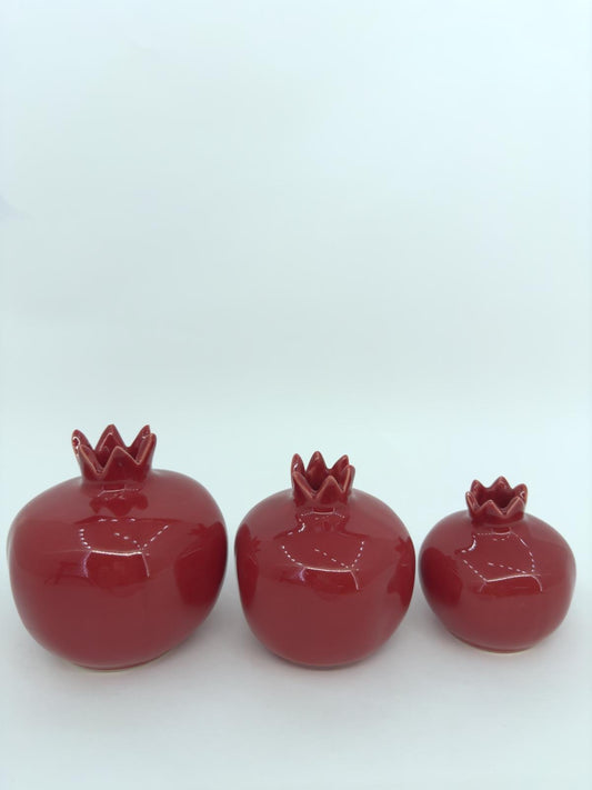 Handmade Red Ceramic Pomegranate Set – Set of 3 Decorative Turkish Pottery Vases, Unique Table Centerpiece