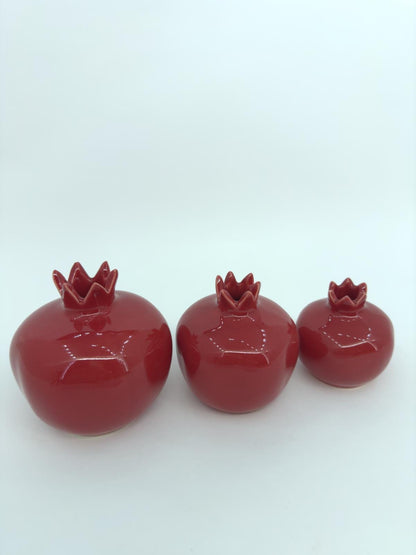 Handmade Red Ceramic Pomegranate Set – Set of 3 Decorative Turkish Pottery Vases, Unique Table Centerpiece