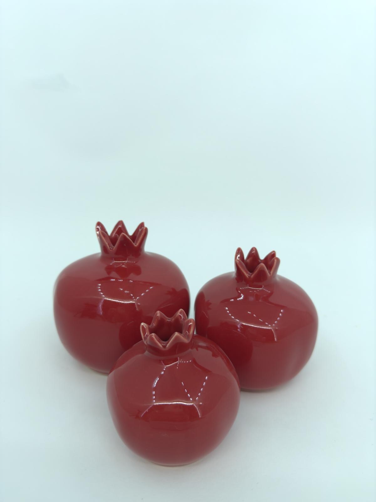 Handmade Red Ceramic Pomegranate Set – Set of 3 Decorative Turkish Pottery Vases, Unique Table Centerpiece