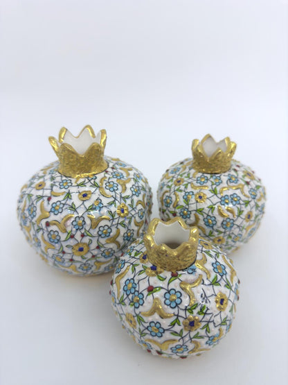 Hand-Painted Turkish Ceramic Luxury Pomegranate Set – Gold Floral Design, Unique Home Decor & Gift for Housewarming or Special Occasions