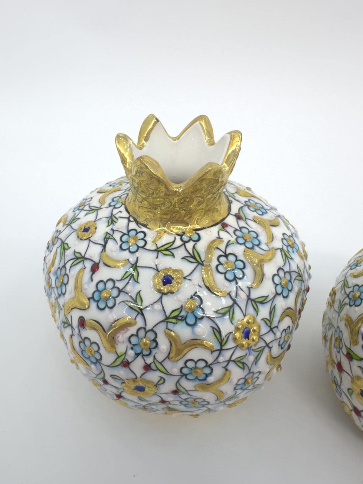 Hand-Painted Turkish Ceramic Luxury Pomegranate Set – Gold Floral Design, Unique Home Decor & Gift for Housewarming or Special Occasions