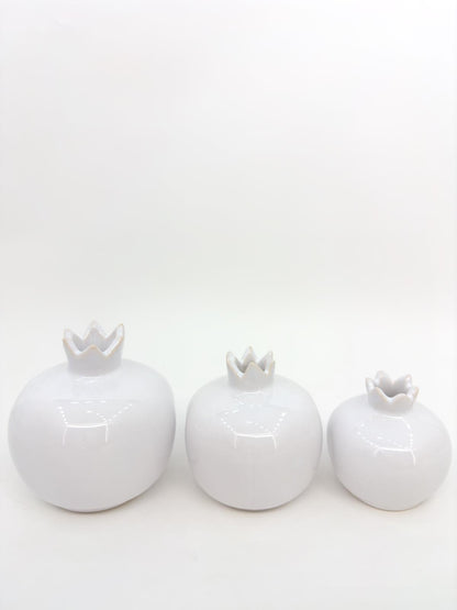 Handmade White Ceramic Pomegranate Set of 3 – Decorative Fruit Vases, Turkish Pottery Table Centerpiece,Ceramic Pomegranate for Home Decor