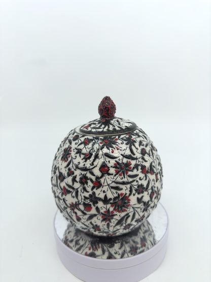 Handmade Black and White Ceramic Sugar Bowl with Lid – 5" Decorative Pottery Creamer, Unique Round Design, Ideal for Home Decor