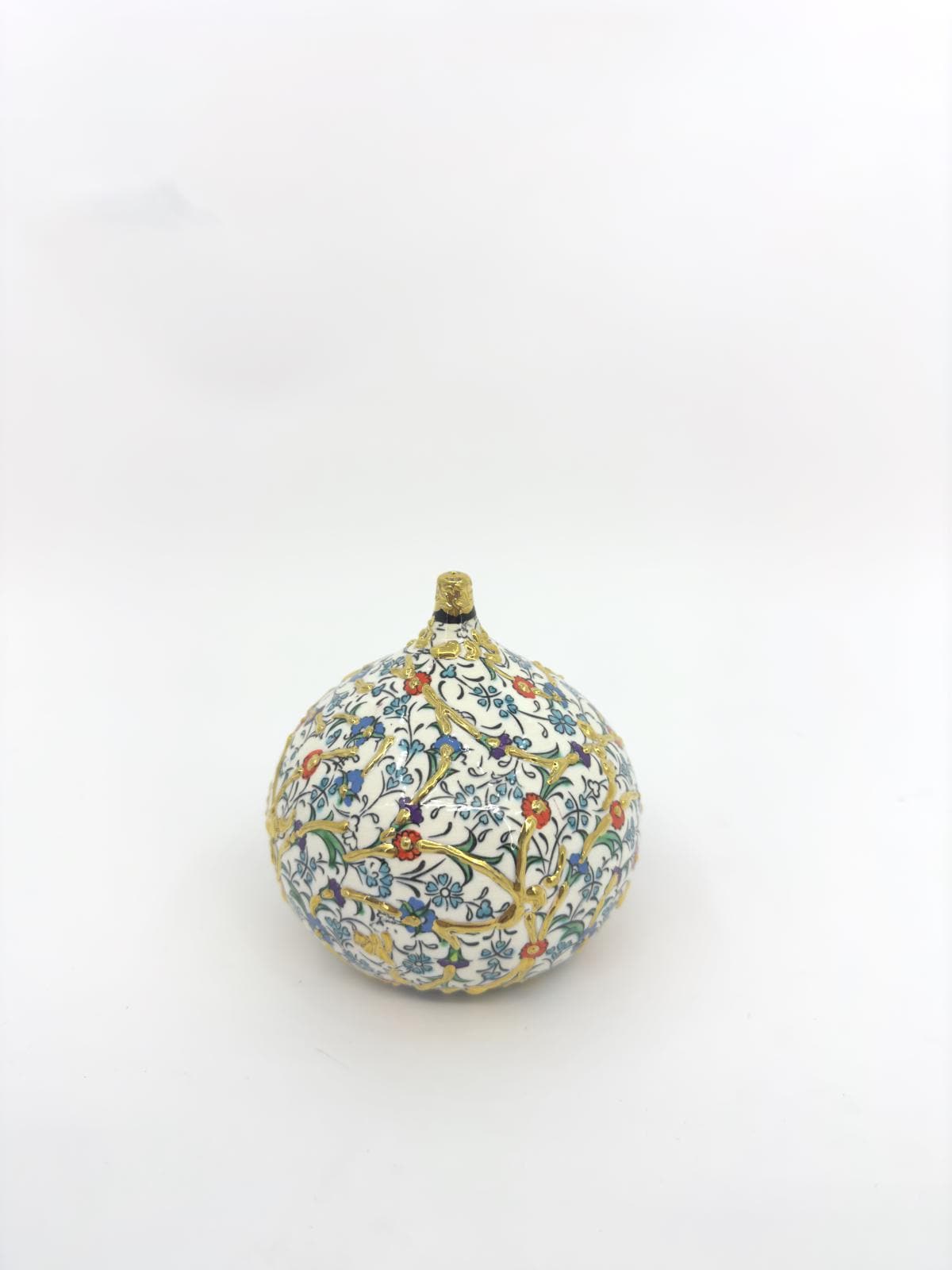Handmade Ceramic Fig Ornament – Turkish Iznik Style Decor with Gold Details, Unique Valentine's Day Gift for Living Room or Shelf