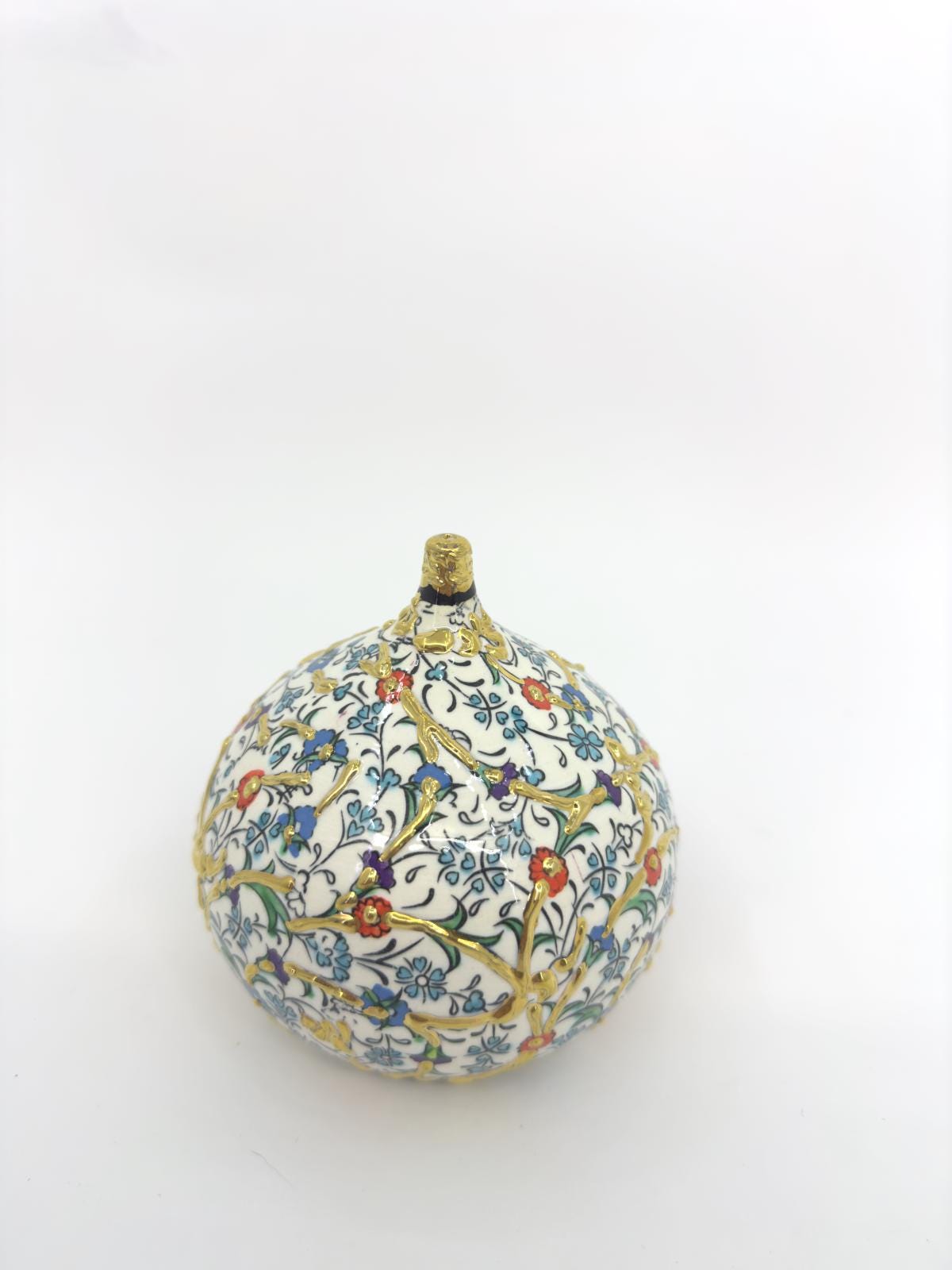 Handmade Ceramic Fig Ornament – Turkish Iznik Style Decor with Gold Details, Unique Valentine's Day Gift for Living Room or Shelf