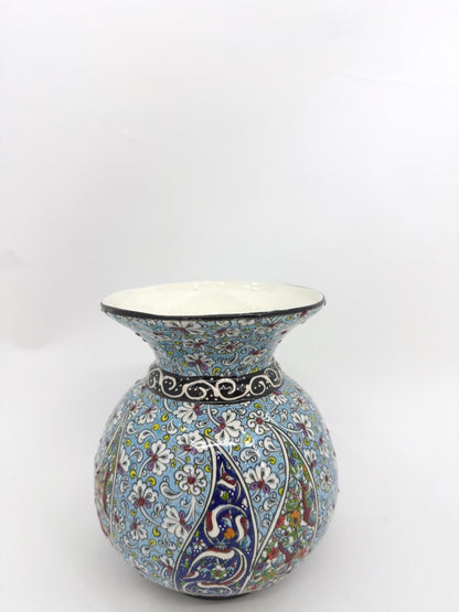 Handmade Turkish Ceramic Flower Vase - Decorative Blue Pottery with Traditional Floral Patterns - Unique Gift for Home Decor & Art Lovers