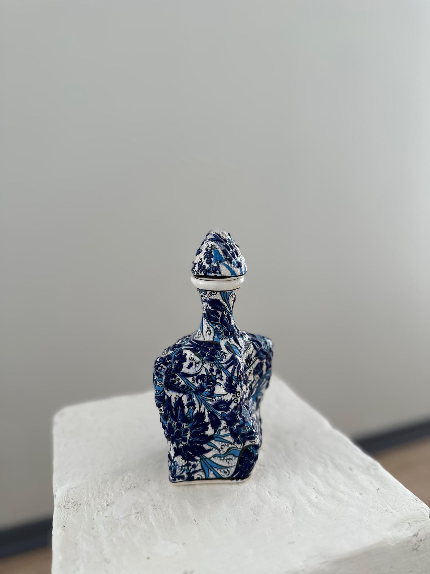 Handmade Ceramic Bottle – Blue Floral Design, Turkish Pottery, Unique Decorative Gift, Traditional Art for Home or Collection