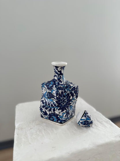 Handmade Ceramic Bottle – Blue Floral Design, Turkish Pottery, Unique Decorative Gift, Traditional Art for Home or Collection