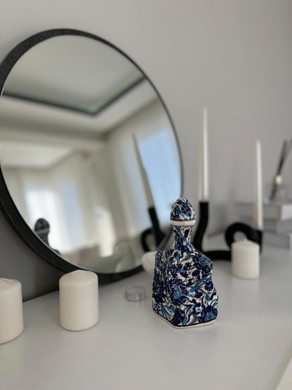 Handmade Ceramic Bottle – Blue Floral Design, Turkish Pottery, Unique Decorative Gift, Traditional Art for Home or Collection