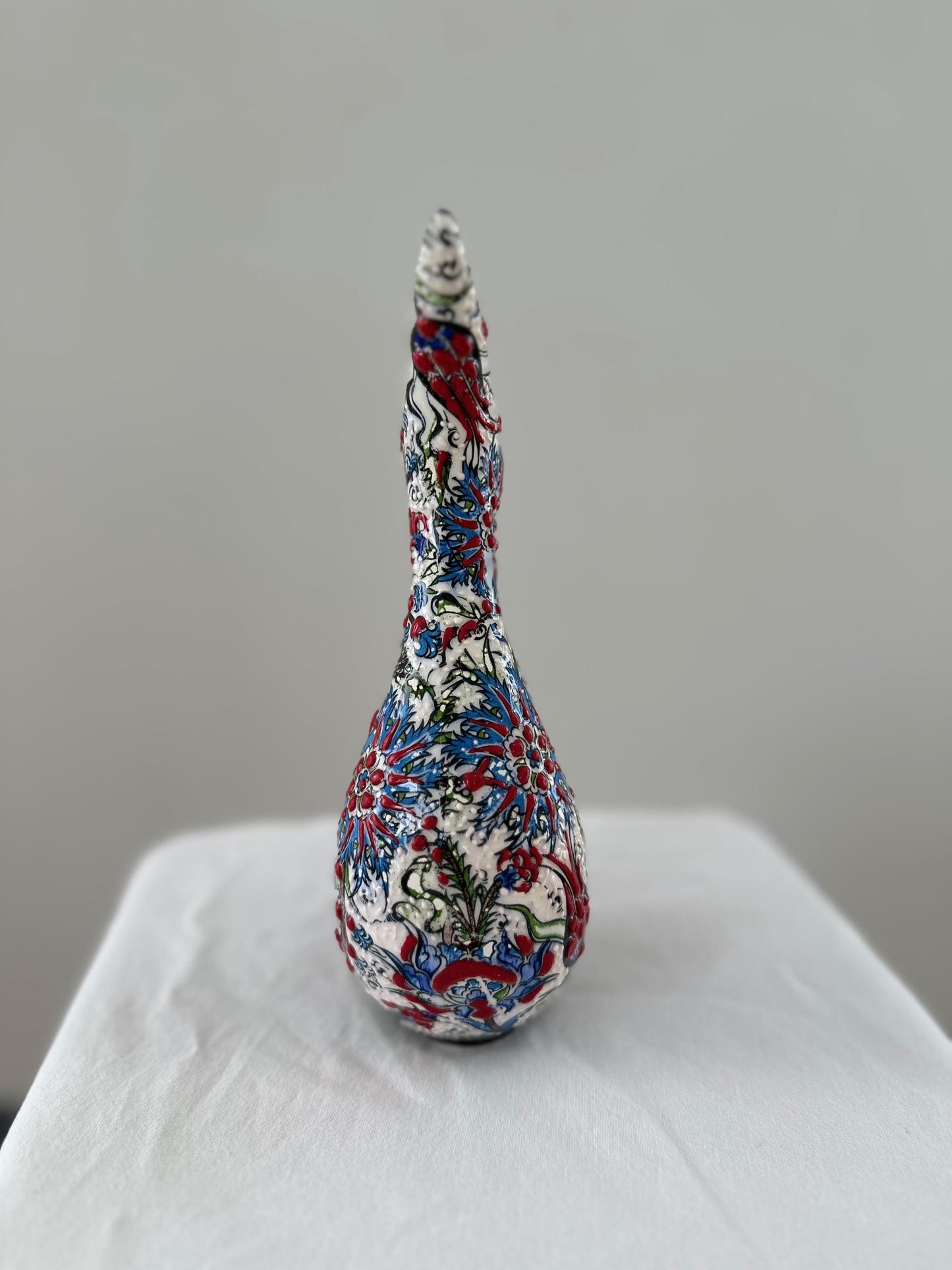 Handmade Turkish Pelican Ceramic Figurine - Iznik Style Decorative Ornament with Floral Patterns - Unique Home Decor Gift