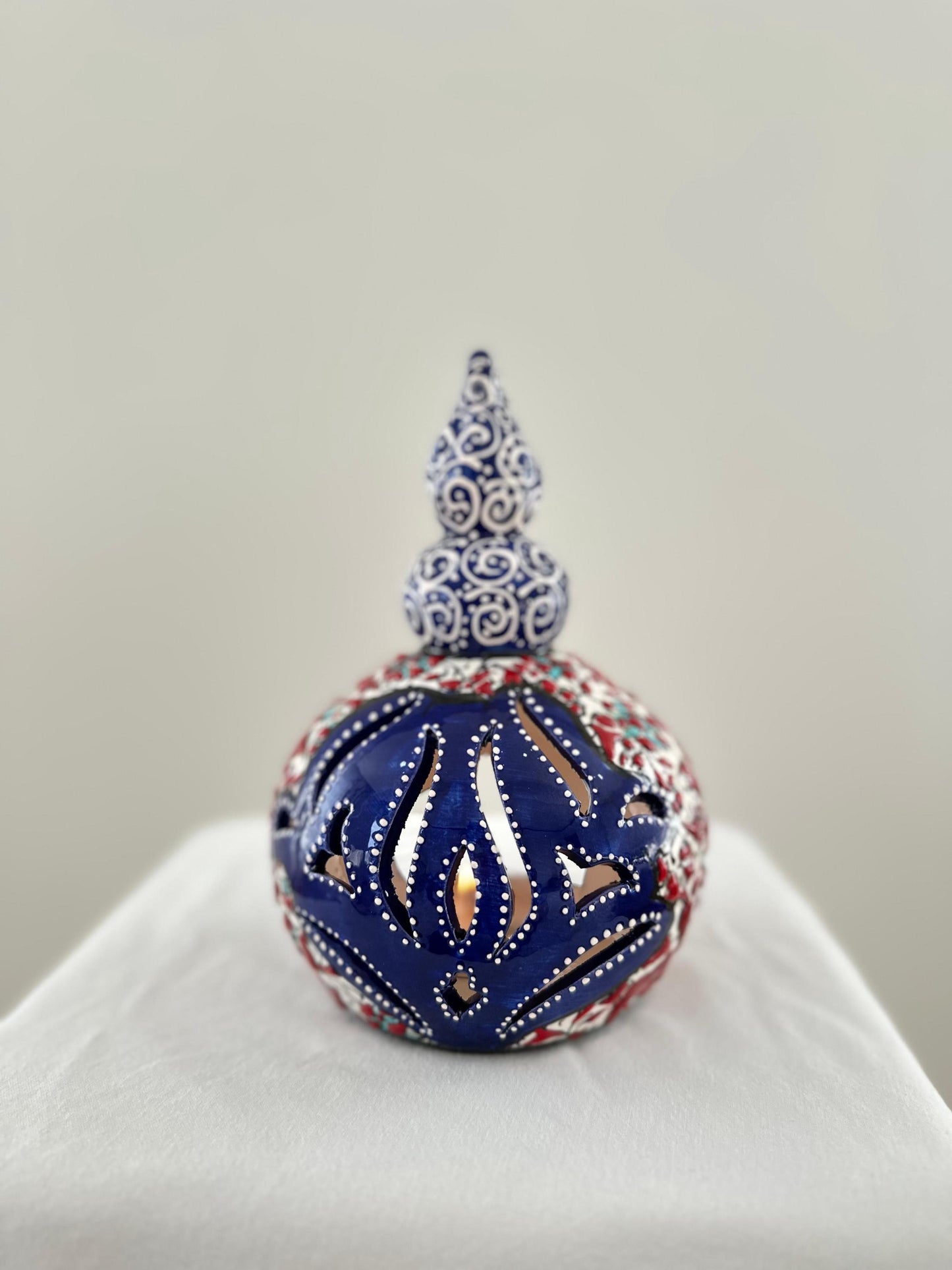 Handmade Turkish Ceramic Candle Holder: Nicea Floral Tealight, Boho Decor