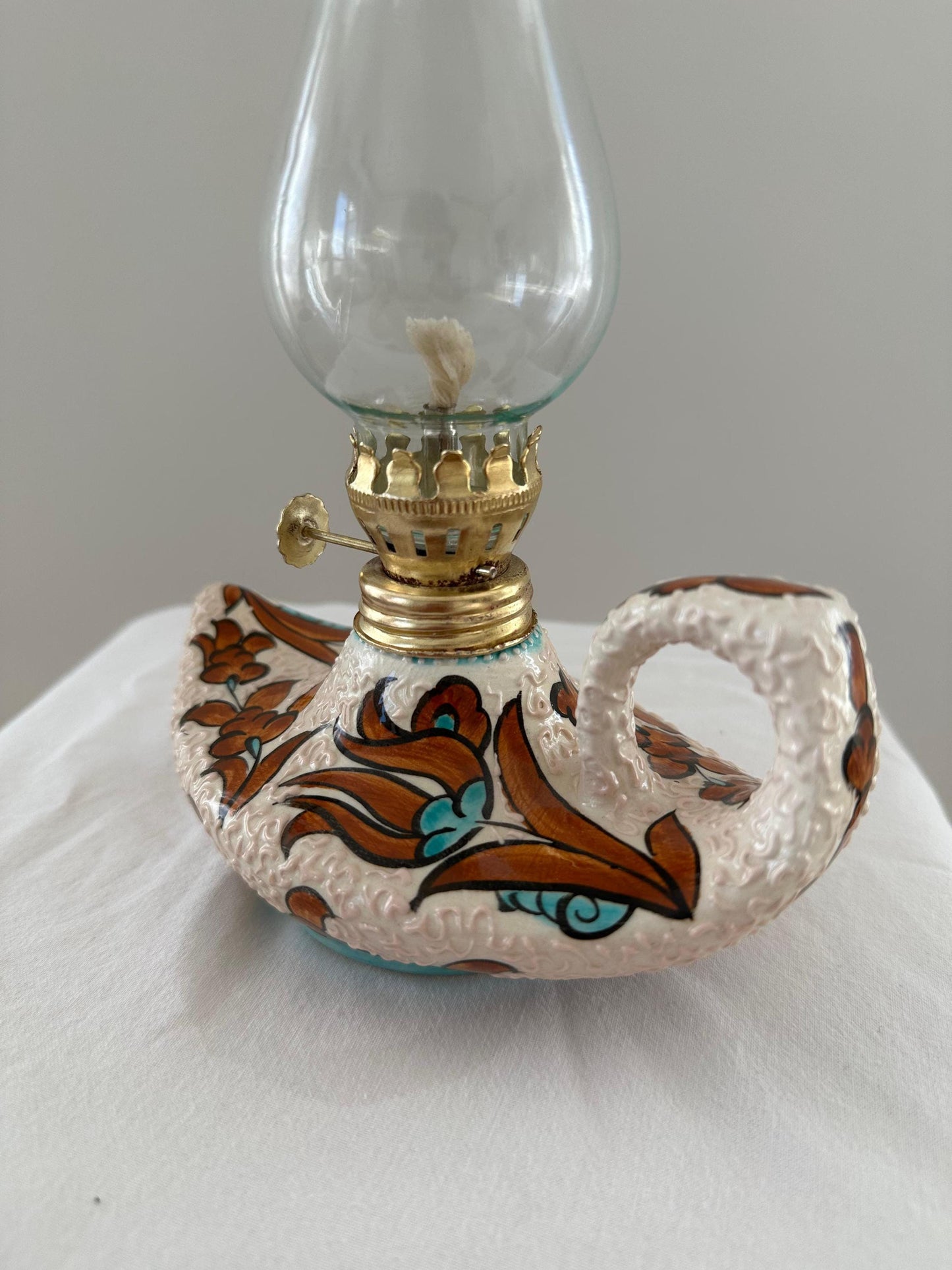 Handmade Turkish Ceramic Oil Lamp: Vintage Aladdin Lantern