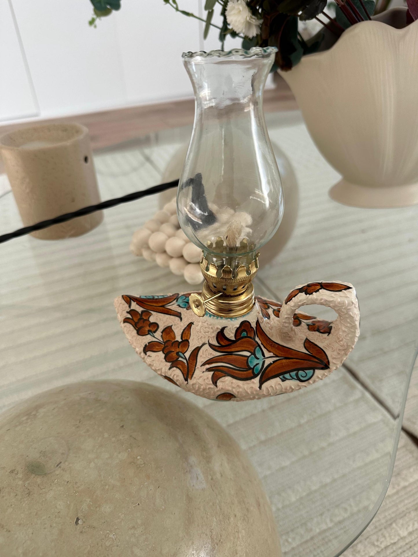 Handmade Turkish Ceramic Oil Lamp: Vintage Aladdin Lantern