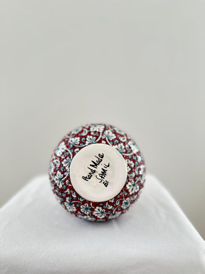 Handmade Turkish Teardrop Ceramic Vase - Red Floral Pattern Decorative Home Decor - Boho Style Unique Gift Idea