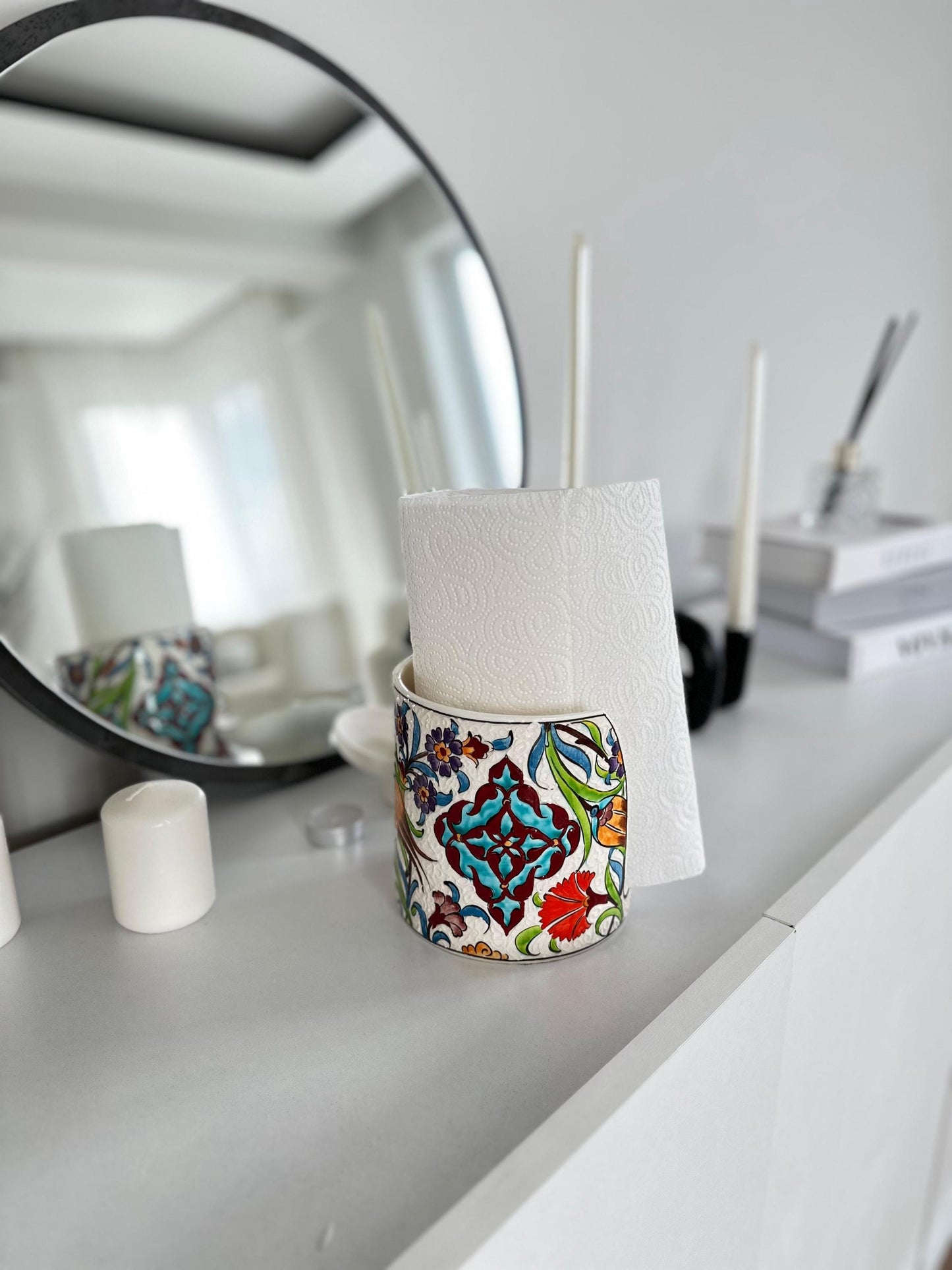 hand painted ceramic napkin holder, turkish napkin holder, ottoman decor, kitchen decor, floral ceramic, table centerpiece