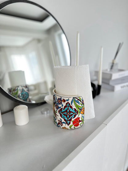 hand painted ceramic napkin holder, turkish napkin holder, ottoman decor, kitchen decor, floral ceramic, table centerpiece
