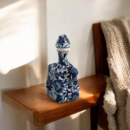 Handmade Ceramic Bottle – Blue Floral Design, Turkish Pottery, Unique Decorative Gift, Traditional Art for Home or Collection