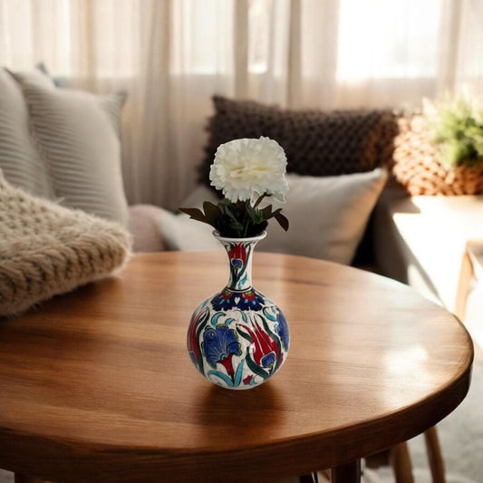 Hand-Painted Turkish Ceramic Vase – Iznik Pottery Decor, Traditional Floral Design, Unique Handmade Gift, Authentic Home Accent