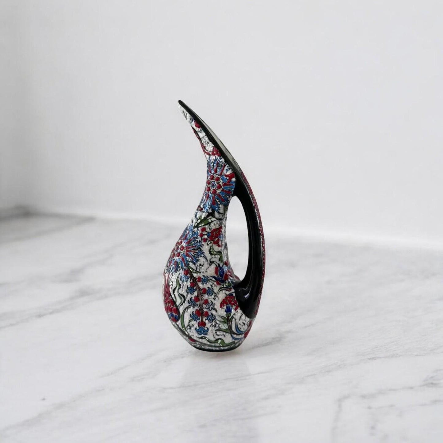 Handmade Turkish Pelican Ceramic Figurine - Iznik Style Decorative Ornament with Floral Patterns - Unique Home Decor Gift