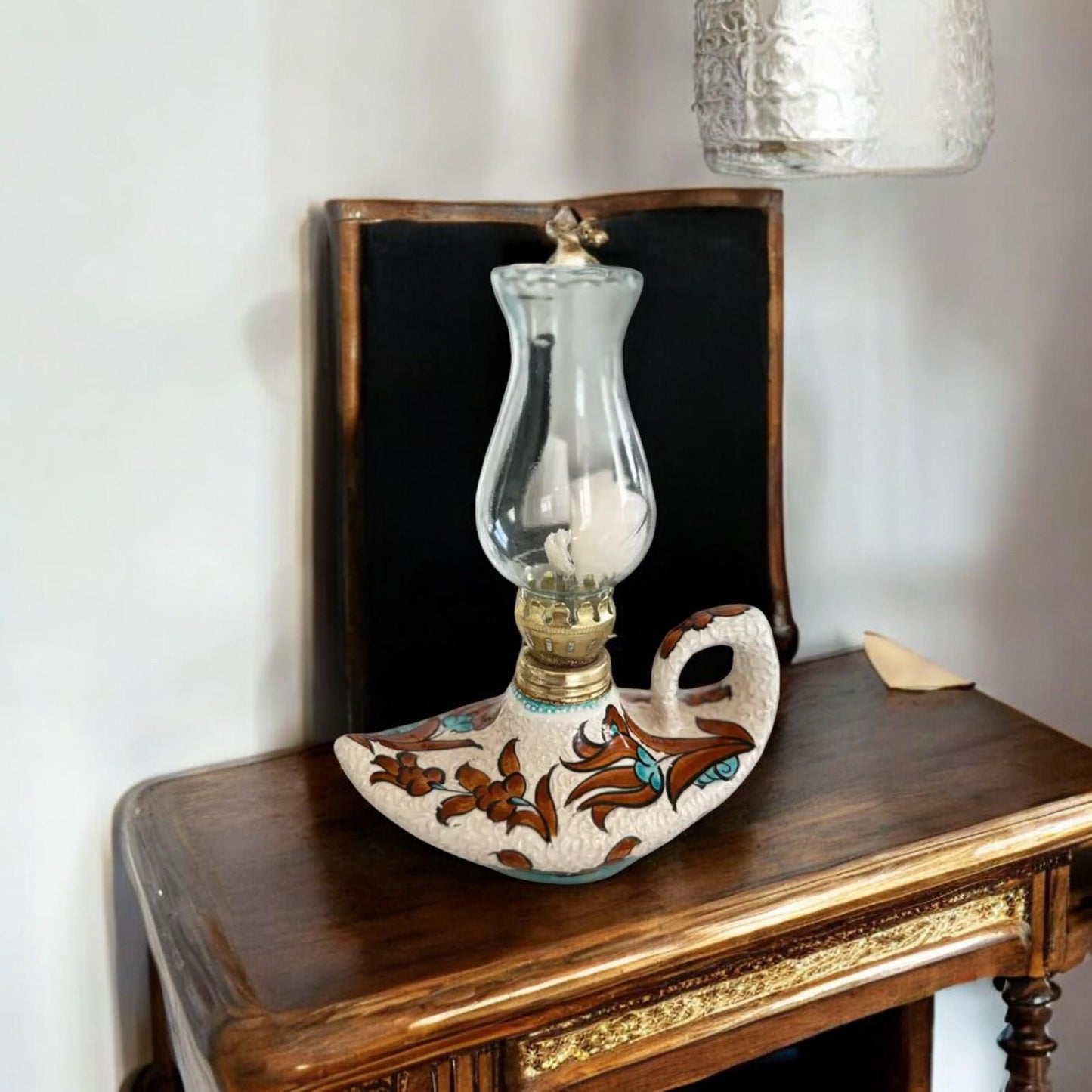 Handmade Turkish Ceramic Oil Lamp: Vintage Aladdin Lantern
