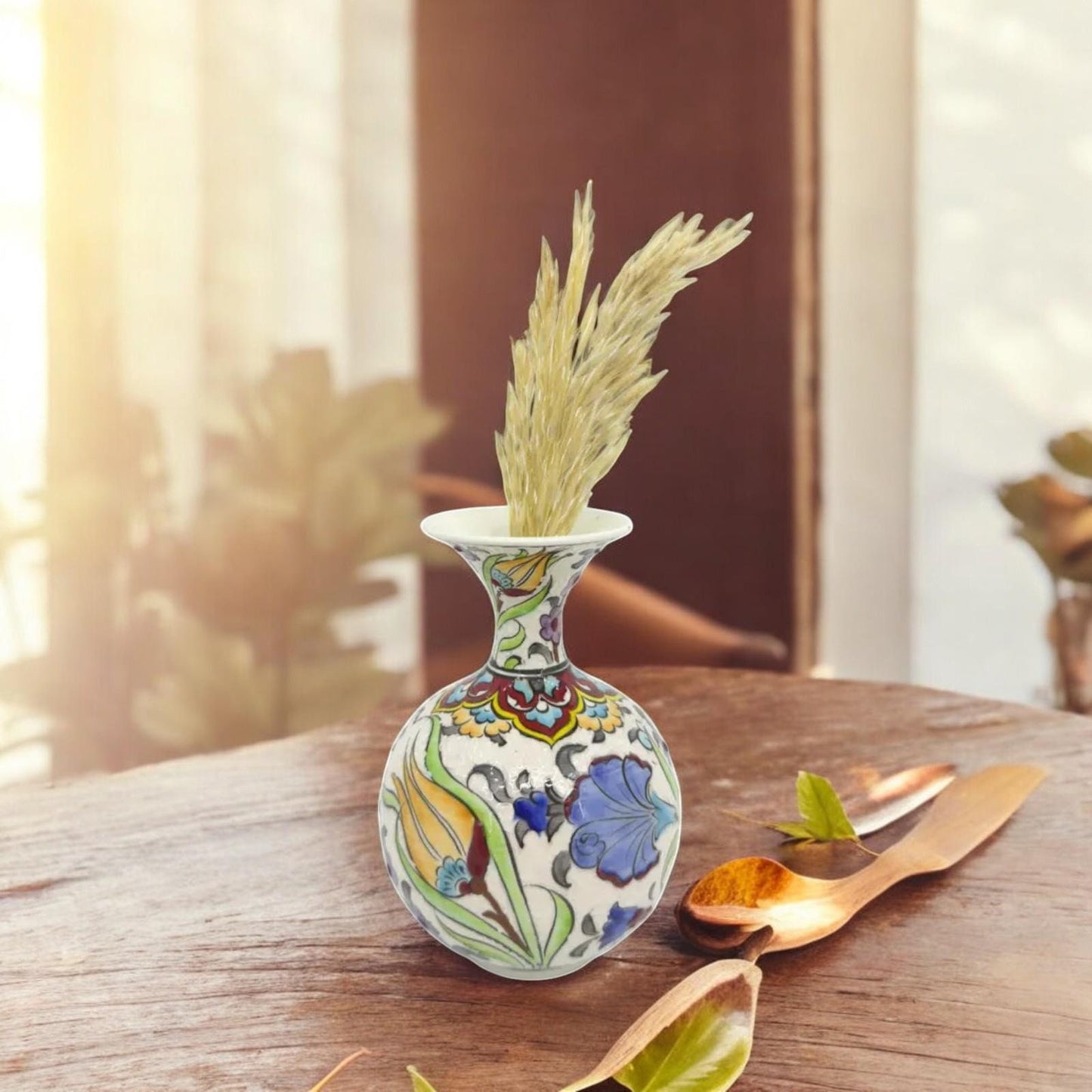 Handmade Turkish Ceramic Vase: Floral Pottery, Boho Home Decor