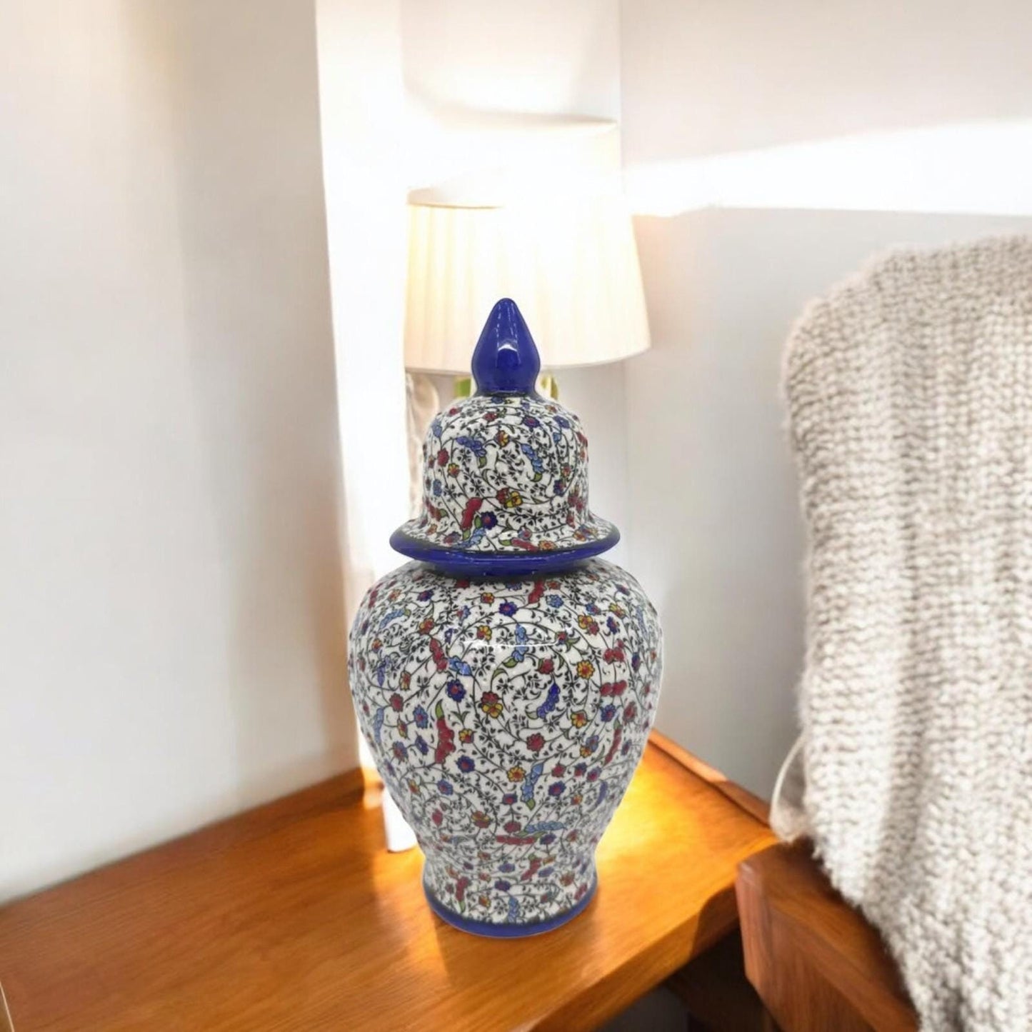 handcrafted ceramic jar,ottoman vase with lid,turkish pottery jar,floral embossed jar,decorative storage jar,artisan ceramic vase,gift idea