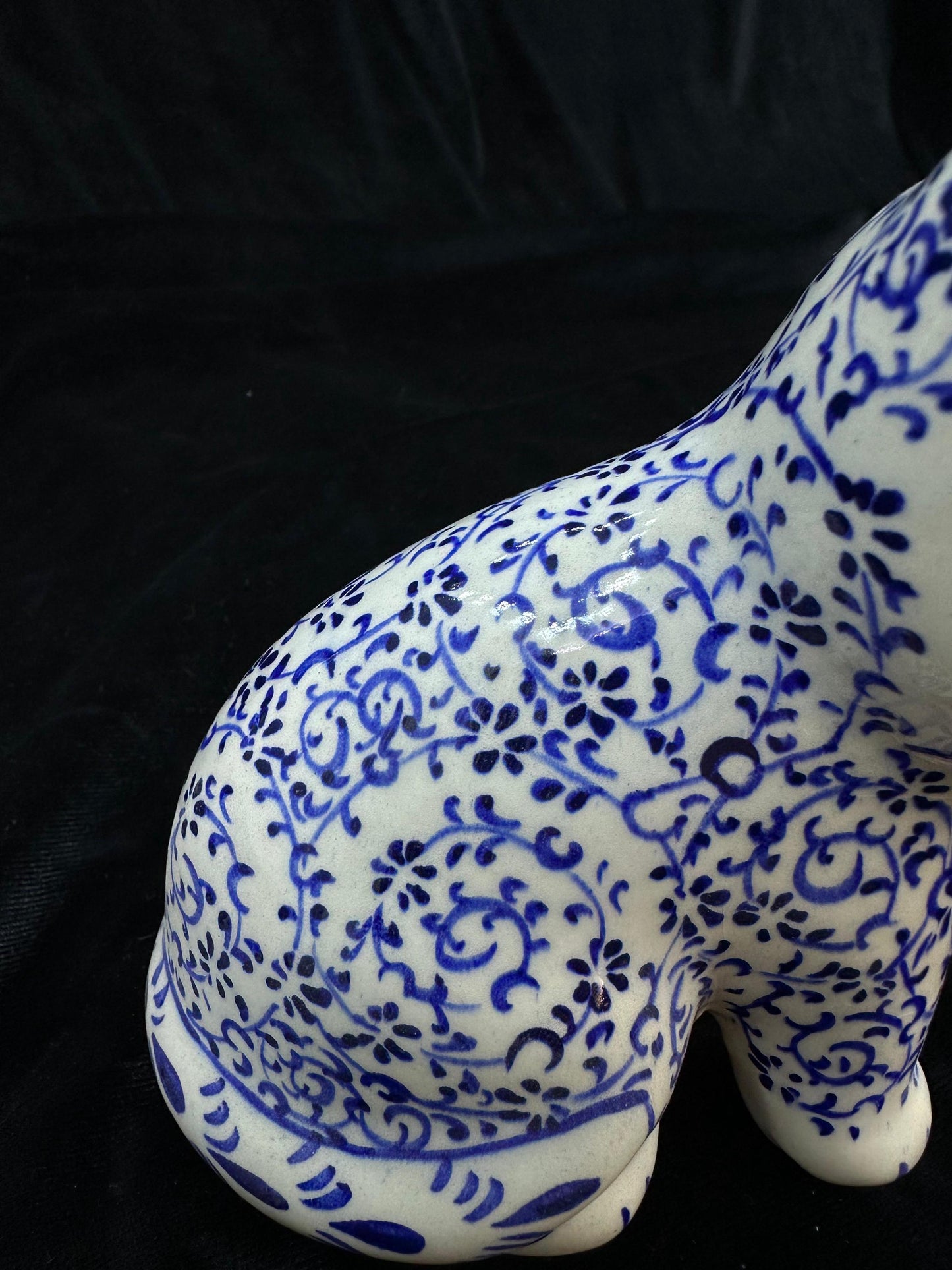 Hand-Painted Ceramic Cat Figurine – Turkish Blue Floral Ornament for Home Decor, Unique Valentine's Day Gift Idea for Cat Lovers