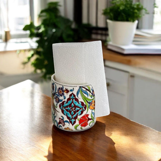 hand painted ceramic napkin holder, turkish napkin holder, ottoman decor, kitchen decor, floral ceramic, table centerpiece