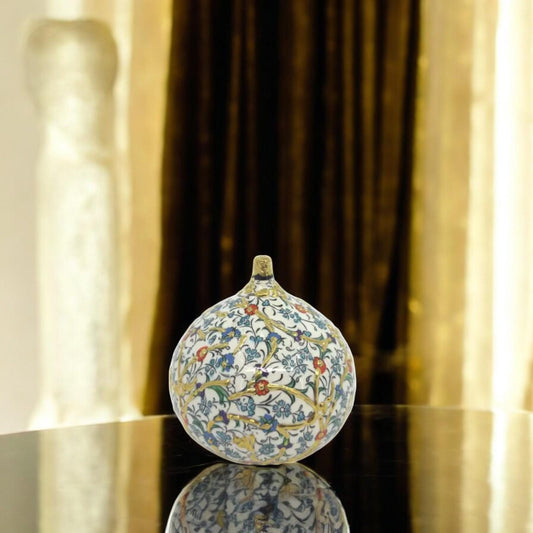 Handmade Ceramic Fig Ornament – Turkish Iznik Style Decor with Gold Details, Unique Valentine's Day Gift for Living Room or Shelf