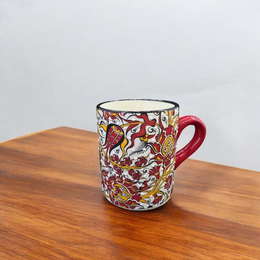 Hand-Painted Turkish Ceramic Mug – Red Floral Design, Unique Coffee or Tea Cup, Perfect Gift for Art Lovers