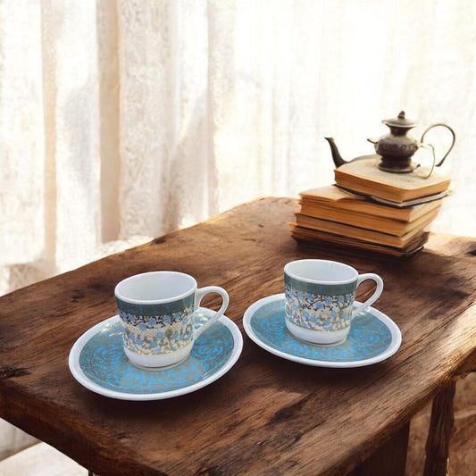 porcelain coffee set, gold coffee cup, turkish espresso cup, luxury coffee gift, handmade cup set, blue floral decor
