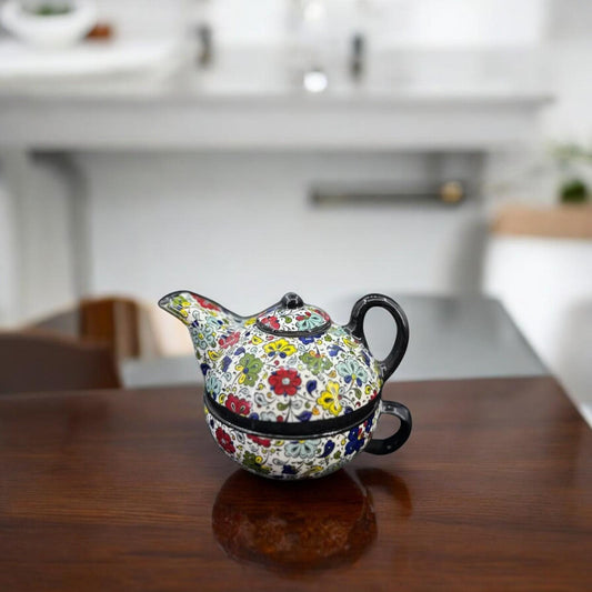 turkish tea set, ceramic tea set, teapot and cup, floral tea gift, hand painted tea set, pottery tea set, ottoman decor