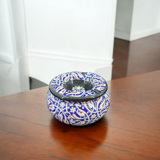 Handmade Ceramic Ashtray - Traditional Turkish Floral Design - Decorative and Functional Ceramic Smoking Accessory