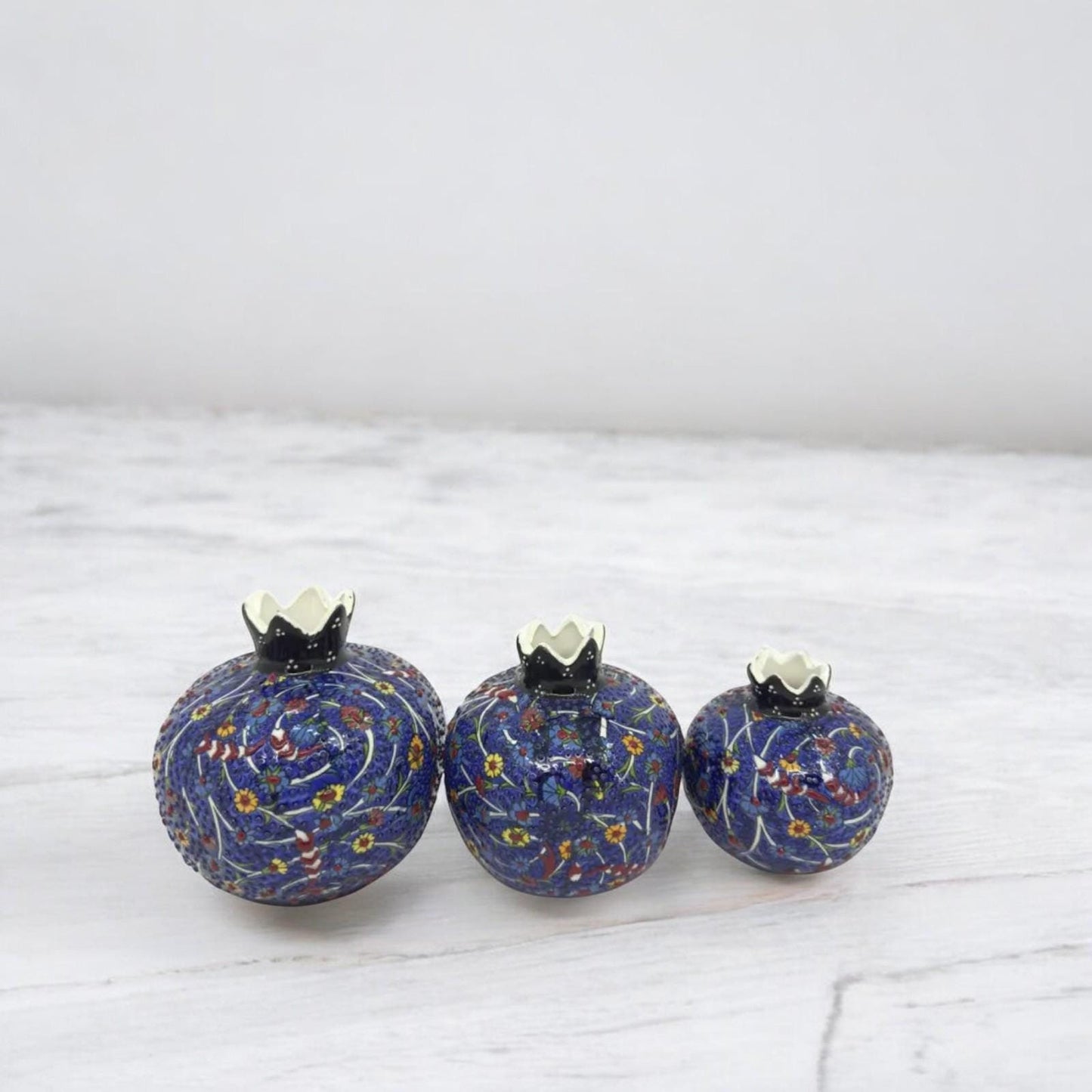 Handmade Ceramic Pomegranate Set - 3-Piece Decorative Ornament -Turkish Pottery Gift - Unique Home Decor Accent
