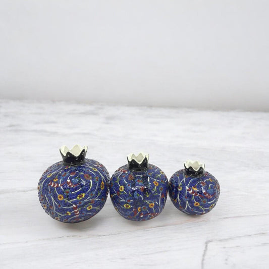 Handmade Ceramic Pomegranate Set - 3-Piece Decorative Ornament -Turkish Pottery Gift - Unique Home Decor Accent